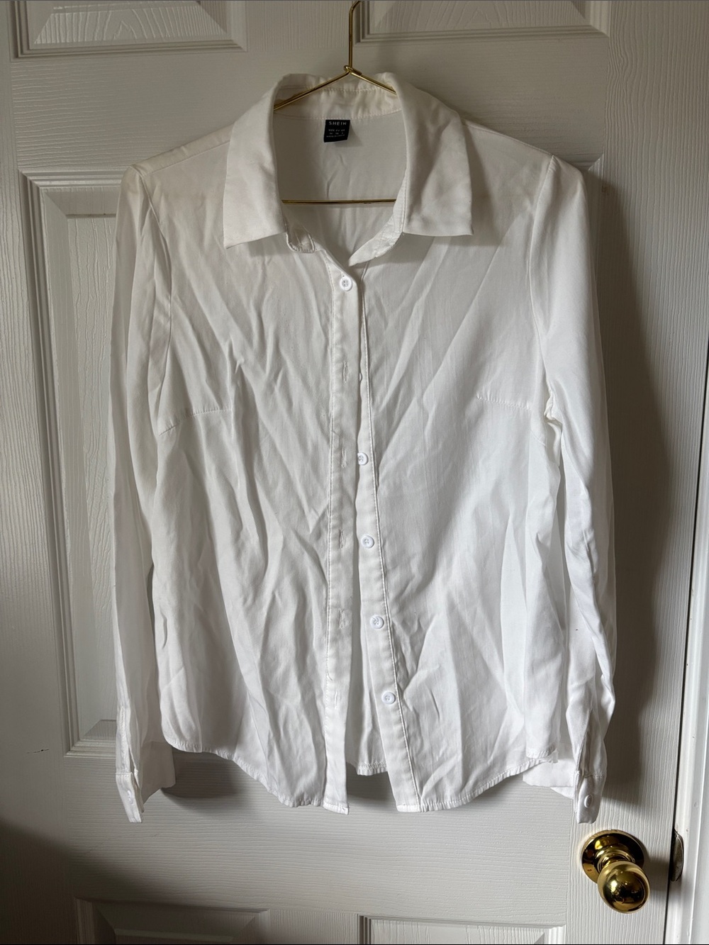 Shein White Button Up Blouse Women’s Medium Long Sleeve Casual Work Shirt